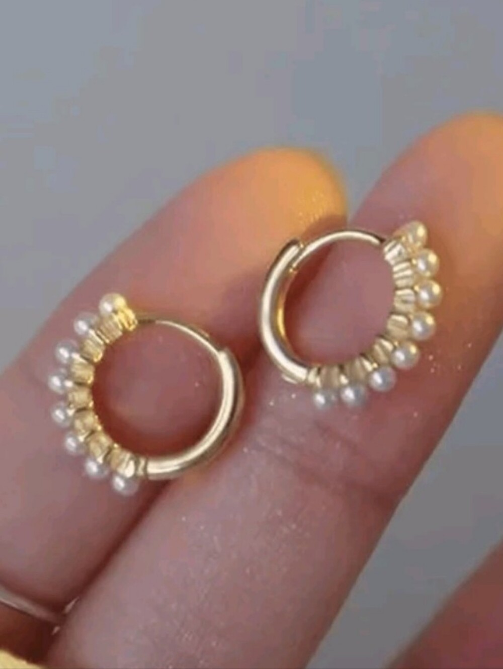 NEW! 14k Gold Plated Mini Huggie Hoop Earrings with Petite Pearl Accents